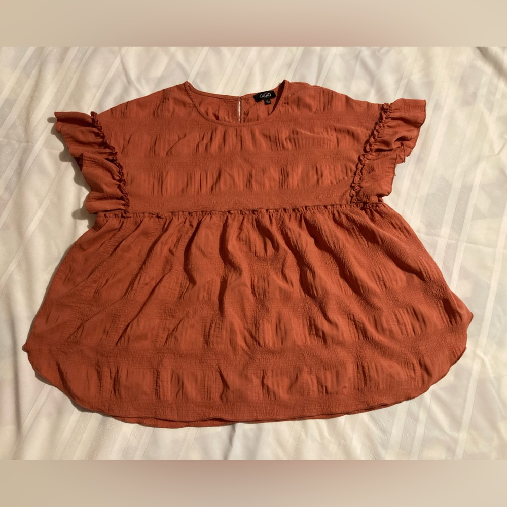 GAP Women's Rust Short-Sleeve Ruffle Blouse